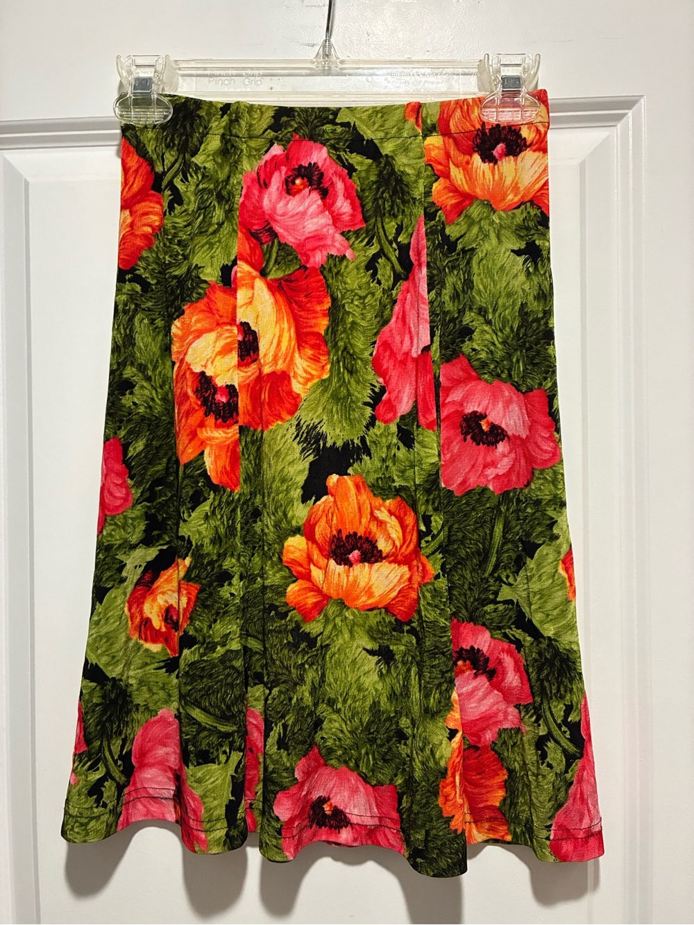 Ronni Nicole Floral A-Line Skirt in Green with Pink & Orange Blooms
